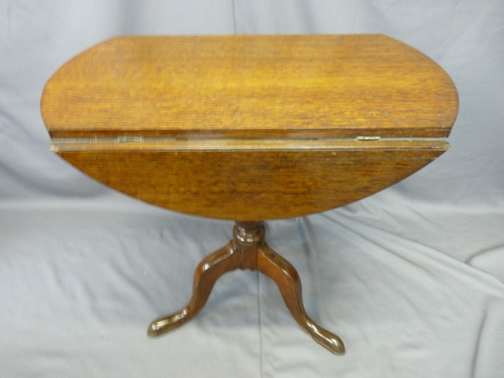 ANTIQUE OAK TWIN-FLAP TILT TOP TABLE turned column tripod base, 73.5cms high x 78cms diam. top x - Image 2 of 4