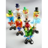 COLOURFUL MURANO GLASS CLOWNS x 6, 30.5cms high the tallest