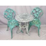 PAINTED CAST METAL 3-PIECE GARDEN SET with rose design