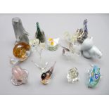 GLASS ANIMAL SCULPTURES & PAPERWEIGHTS x 13 by Italian, Welsh and other makers