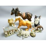 BESWICK COUNTRY ARTIST horses and animal figurines with others and a pottery cottage handmade in