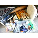 MIXED SELECTION OF HOUSEHOLD GOODS including crafting materials and haberdashery, a vintage carpet