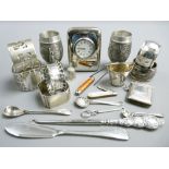 SMALL SILVER & OTHER METALWARE: A QUANTITY to include a chased decorated napkin ring and three
