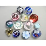 CAITHNESS GLASS PAPERWEIGHT x 11 and two others having various colourful and decorative inclusions
