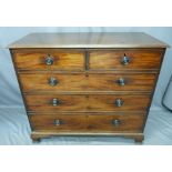 GEORGIAN MAHOGANY CHEST OF TWO SHORT OVER THREE LONG DRAWERS oak lined with later turned wooden