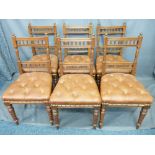 EDWARDIAN MAHOGANY SALON / DINING CHAIRS x 6 with galleried back detail and upholstered seats on