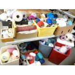KNITTING MACHINE WOOLS & YARNS, a large quantity of various lengths and colours in eleven boxes