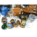 MIXED POTTERY & GLASSWARE: A COLLECTION including copper lustre jugs, stoneware lidded crocks, early