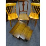OCCASIONAL FURNITURE: A QUANTITY including a set of three oak tables, two pine farmhouse chairs, a