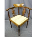 INLAID MAHOGANY CORNER CHAIR CIRCA 1900, 74cms high x 59cms wide x 53cms seat depth