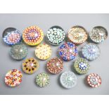 MILLEFIORI PAPERWEIGHTS x 16, 9cms diam. the largest
