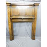 VINTAGE OAK FIRE SURROUND with panel back top and mantel shelf, 182cms high x 151cms wide