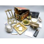 CHINESE BRONZE THREE-FOOTED BOWL, decorative brass picture frames, vintage pocket table lighters,