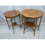 EDWARDIAN CIRCULAR TOP OCCASIONAL TABLES x 2 including an inlaid example on four supports with under