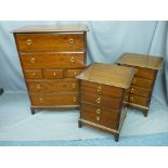 STAG MINSTREL BEDROOM SUITE (5pieces); tall chest of drawers, a pair of bedside chests, a triple