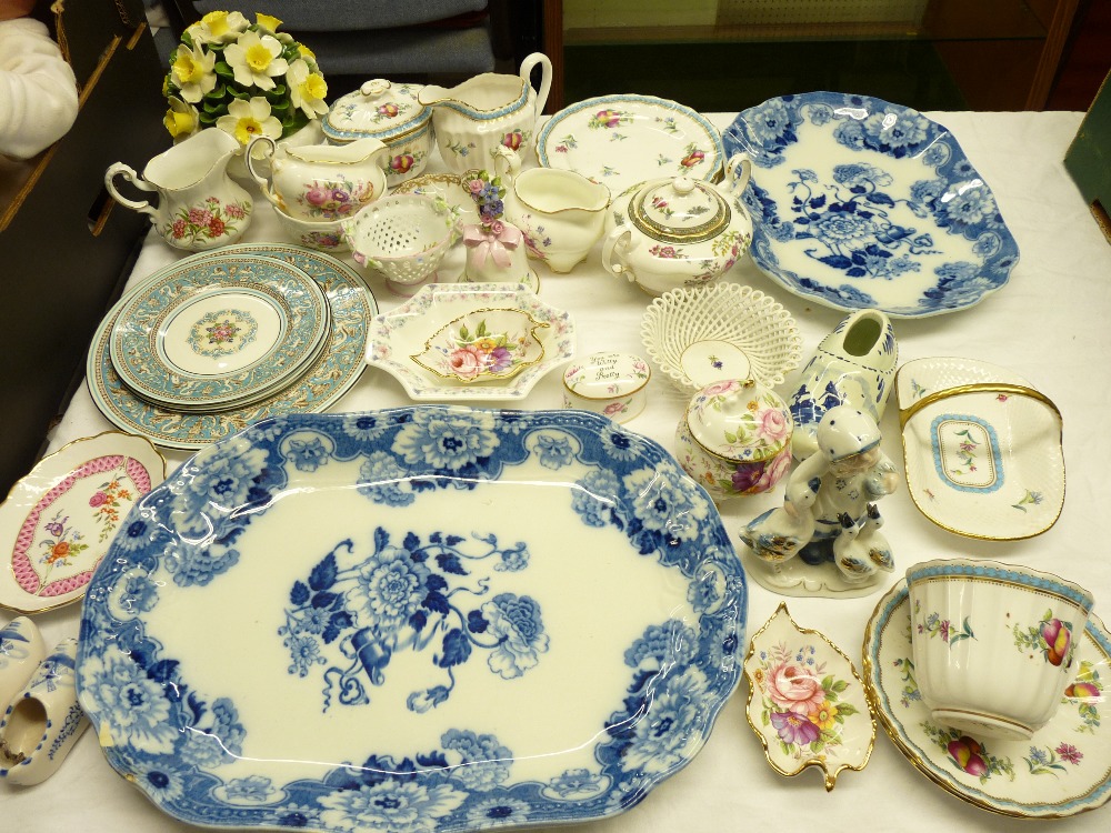 FLORAL TEA & TRINKET WARE, blue and white platters by Spode, Coalport, Paragon and others