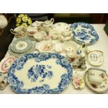 FLORAL TEA & TRINKET WARE, blue and white platters by Spode, Coalport, Paragon and others