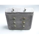 WELSH FOLK ART SLATE DOOR STOP in the form of a bureau chest, having brass knobs, 14.5cms high x