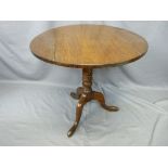 ANTIQUE OAK TWIN-FLAP TILT TOP TABLE turned column tripod base, 73.5cms high x 78cms diam. top x