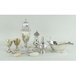 ASSORTED SILVER TABLEWARE including continental silver spoon with engraved fig shaped bowl and orb