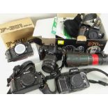 ASSORTED NIKON CAMERAS & EQUIPMENT to include Nikon D70 camera in original box, Nikon F-301 camera