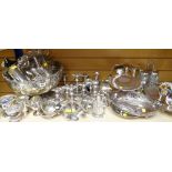 ASSORTED SILVER PLATE including large footed punch bowl, candlesticks and vases ETC
