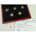 CASED SET OF FIVE GOLD COINS 'BIG 5' to commemorate African wildlife, believed 999/1000 gold, 0.5gms