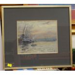 ROBIN DUDLEY BAILEY watercolour - ships in Cardiff Docks at sunset, signed with monogram, 21 x 25.