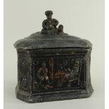 EARLY VICTORIAN PAINTED LEAD TOBACCO BOX of rectangular form and having all round relief