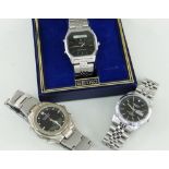 THREE MODERN WRISTWATCHES including Seiko Quartz alarm chronograph with box and papers, Swanson