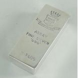 SILVER INGOT BY DAVID GODLY LTD OF LEICESTER stamped fine silver 999 and correctly stamped 14.3oz