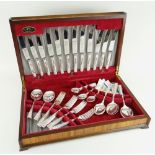 MAHOGANY CASED CANTEEN OF PLATED CUTLERY & FLATWARE BY THOMAS TURNER & CO., SHEFFIELD, for six place