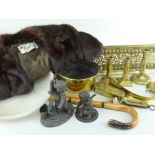 ASSORTED ANTIQUE BRASS & METALWARE including 18th century Dutch tobacco box, two pairs of