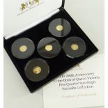CASED HARRINGTON & BYRNE SET OF FIVE QUARTER SOVEREIGNS to commemorate 200th Anniversary of Queen