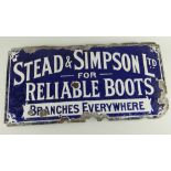 EARLY 20TH CENTURY ENAMEL ADVERTISING SIGN for Stead & Simpson Ltd for 'Reliable Boots Branches