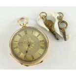 14K YELLOW GOLD OPEN FACE KEY-WIND POCKET-WATCH floral and textured engraving to encasement,