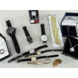 ASSORTED WRISTWATCHES & BOXED COSTUME JEWELLERY including 9ct yellow gold ladies Bulova wristwatch
