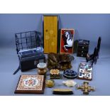 MISCELLANY - box including small Roberts radio, pseudo tortoise shell dressing table tray, brush and