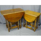 TWO VINTAGE OAK BARLEY TWIST GATE-LEG TABLES, 77 and 60cm Lengths