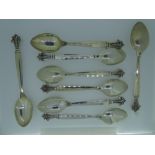 SILVER TEASPOONS, a set of six marked '925' and all with handsome scrolled ends, 4.9ozs