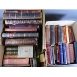ANTIQUE & LATER LEATHER BOUND & OTHER BOOKS, a quantity within two boxes