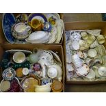 MIXED POTTERY & CHINA, three boxes (under table near stairs for ref)