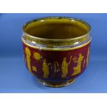 ROYAL DOULTON POTTERY JARDINIERE, classical Greek decoration on a burgundy ground (AF with staple