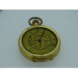 EIGHTEEN CARAT GOLD LADY'S FOB WATCH, 30grms (dial worn and glass missing)