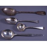 SILVER LADLES, serving spoons, fiddle patterned serving spoon, 2.9 ozs, London 1810, another serving