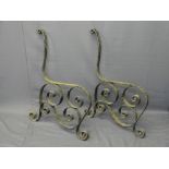 ORNATE WROUGHT IRON BENCH ENDS, a pair