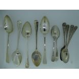 SILVER COFFEE SPOONS, a set of six, Sheffield 1909, 2.6 ozs and five plain slim handled Georgian