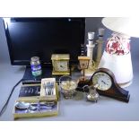 HOUSEHOLD ITEMS including mantel clocks, table lamps, flatscreen tv E/T