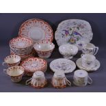 COALPORT PARADISE TEAWARE, 9 pieces and a parcel of late 19th century Staffordshire orange floral