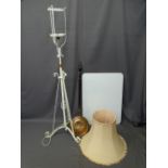 VICTORIAN WROUGHT IRON RISE & FALL STANDARD LAMP with modern shade, formica top folding table and